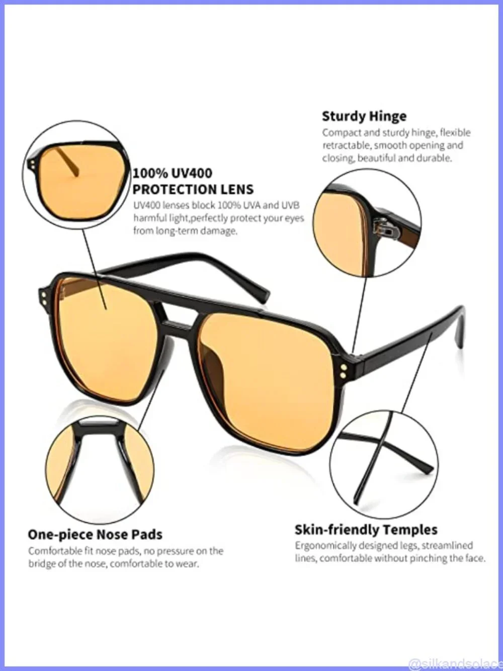 Retro Square Aviator Sunglasses UV400 Full Frame Unisex Glasses
